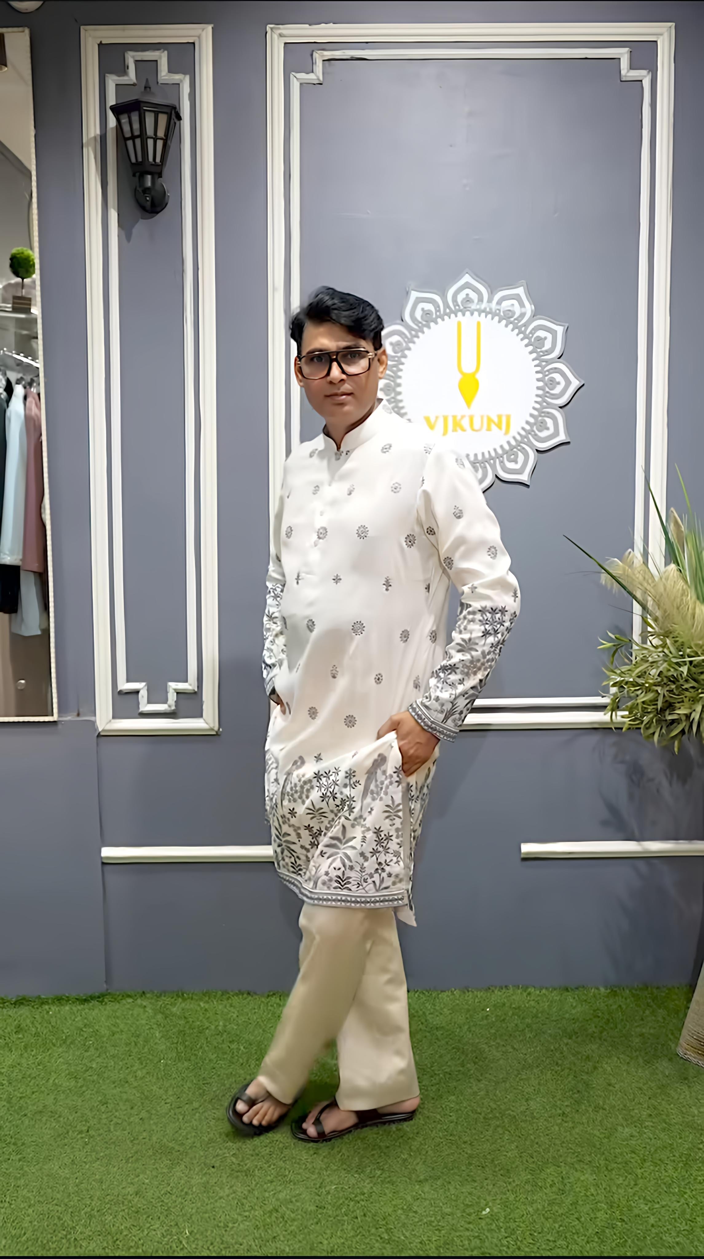 Traditional and Ceremonial Premium Kurta Pajama - Floral & Geometric